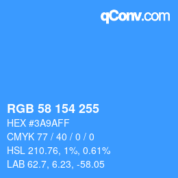 Color code: RGB 58 154 255 | qconv.com