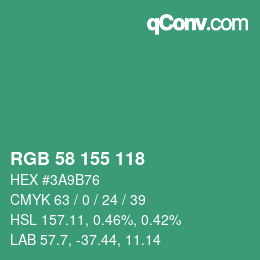 Farbcode: RGB 58 155 118 | qconv.com