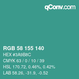Farbcode: RGB 58 155 140 | qconv.com