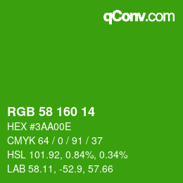 Color code: RGB 58 160 14 | qconv.com
