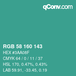 カラーコード: RGB 58 160 143 | qconv.com