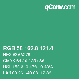 カラーコード: RGB 58 162.8 121.4 | qconv.com