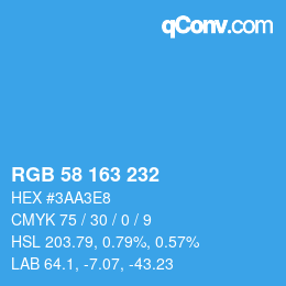 カラーコード: RGB 58 163 232 | qconv.com
