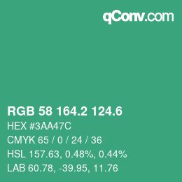 カラーコード: RGB 58 164.2 124.6 | qconv.com