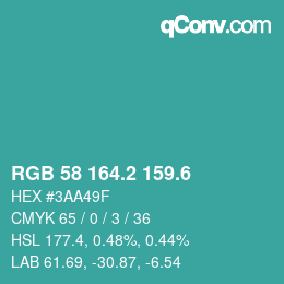 カラーコード: RGB 58 164.2 159.6 | qconv.com