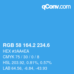 カラーコード: RGB 58 164.2 234.6 | qconv.com