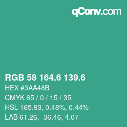 カラーコード: RGB 58 164.6 139.6 | qconv.com