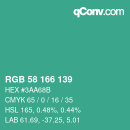 颜色代码: RGB 58 166 139 | qconv.com