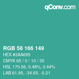 カラーコード: RGB 58 166 149 | qconv.com