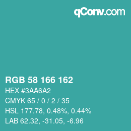 Color code: RGB 58 166 162 | qconv.com