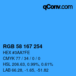 カラーコード: RGB 58 167 254 | qconv.com