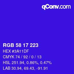 Color code: RGB 58 17 223 | qconv.com