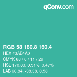カラーコード: RGB 58 180.8 160.4 | qconv.com