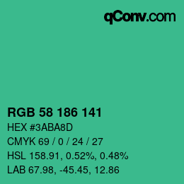 カラーコード: RGB 58 186 141 | qconv.com