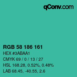 Farbcode: RGB 58 186 161 | qconv.com