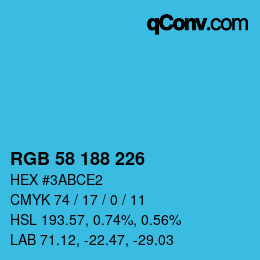 カラーコード: RGB 58 188 226 | qconv.com
