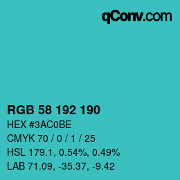 颜色代码: RGB 58 192 190 | qconv.com