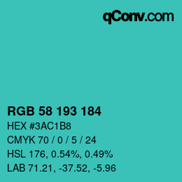 Color code: RGB 58 193 184 | qconv.com