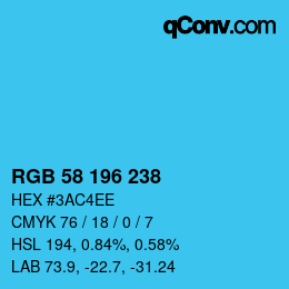 Color code: RGB 58 196 238 | qconv.com