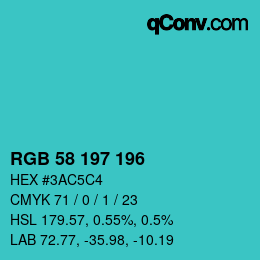 カラーコード: RGB 58 197 196 | qconv.com