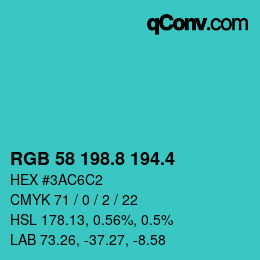 カラーコード: RGB 58 198.8 194.4 | qconv.com