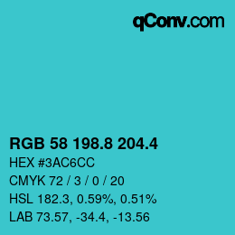 カラーコード: RGB 58 198.8 204.4 | qconv.com
