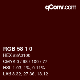 Color code: RGB 58 1 0 | qconv.com