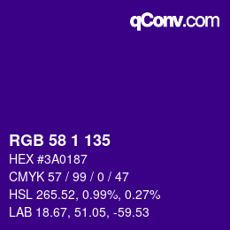 Color code: RGB 58 1 135 | qconv.com