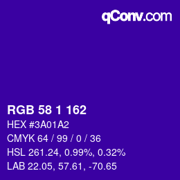 Color code: RGB 58 1 162 | qconv.com