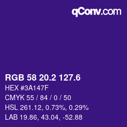 カラーコード: RGB 58 20.2 127.6 | qconv.com