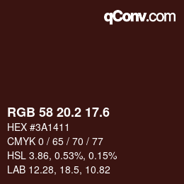 カラーコード: RGB 58 20.2 17.6 | qconv.com