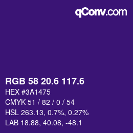 カラーコード: RGB 58 20.6 117.6 | qconv.com