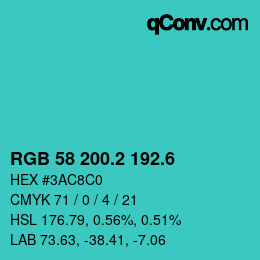 カラーコード: RGB 58 200.2 192.6 | qconv.com