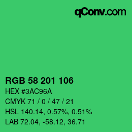 Color code: RGB 58 201 106 | qconv.com
