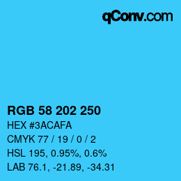 颜色代码: RGB 58 202 250 | qconv.com