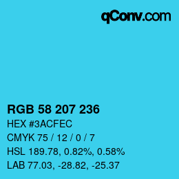 カラーコード: RGB 58 207 236 | qconv.com