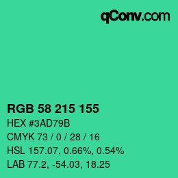 カラーコード: RGB 58 215 155 | qconv.com