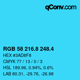 カラーコード: RGB 58 216.8 248.4 | qconv.com