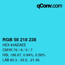 Color code: RGB 58 218 238 | qconv.com