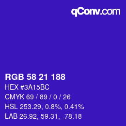 Color code: RGB 58 21 188 | qconv.com