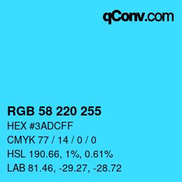 カラーコード: RGB 58 220 255 | qconv.com