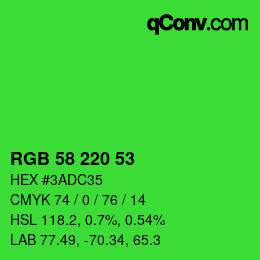 Color code: RGB 58 220 53 | qconv.com