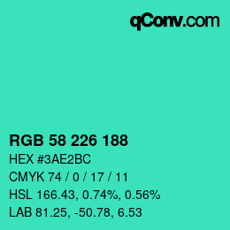 カラーコード: RGB 58 226 188 | qconv.com