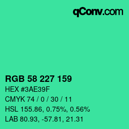 颜色代码: RGB 58 227 159 | qconv.com