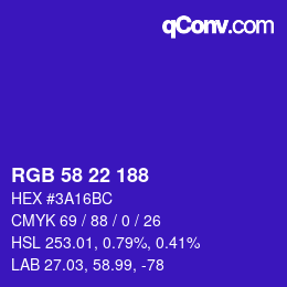 Color code: RGB 58 22 188 | qconv.com
