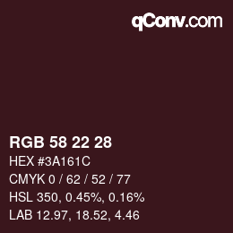 カラーコード: RGB 58 22 28 | qconv.com