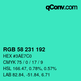 Color code: RGB 58 231 192 | qconv.com