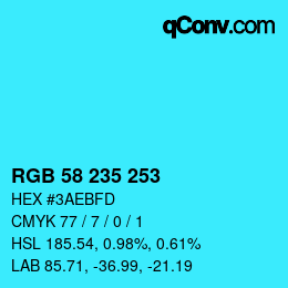 Color code: RGB 58 235 253 | qconv.com