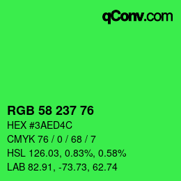 Color code: RGB 58 237 76 | qconv.com
