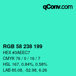 Color code: RGB 58 238 199 | qconv.com